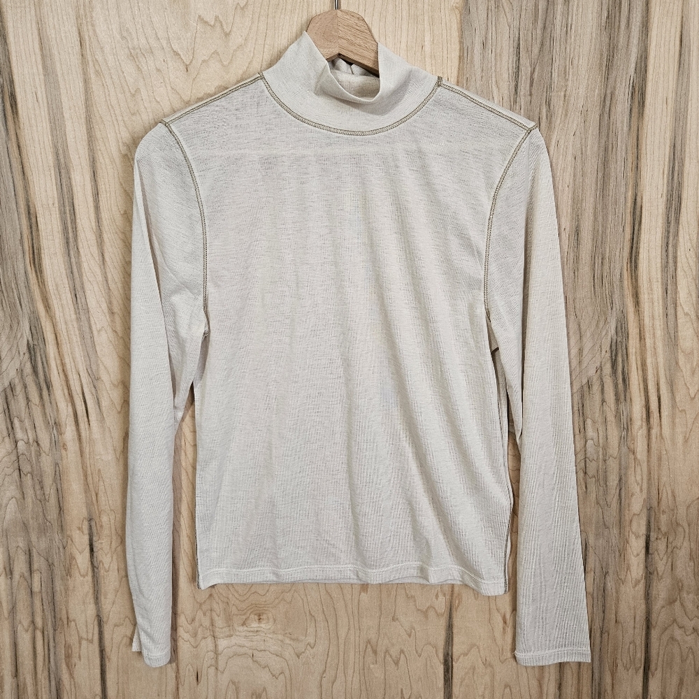 Madewell Second Skin Mock Neck Top Ivory Wmns Sz Large Runs Small Semi Sheer NWT